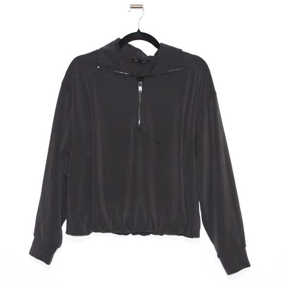 Athleta Seasoft 1/4 Zip Bubble Hem Sweatshirt Black Size Medium - Picture 1 of 11